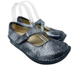 Alegria Metallic Silver Leather Mary Jane Comfort Shoes Women's Size EU 36 EUC
